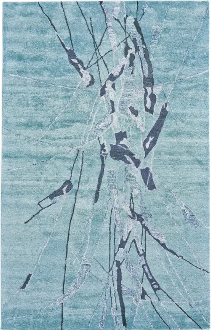 Blue and Gray Abstract Hand Tufted Area Rug Photo 2