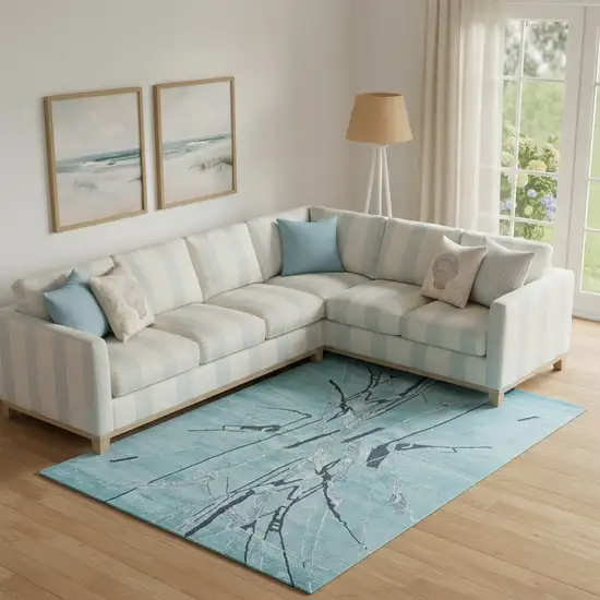 Blue and Gray Abstract Hand Tufted Area Rug Photo 1