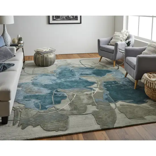 Blue and Gray Abstract Hand Tufted Area Rug Photo 9