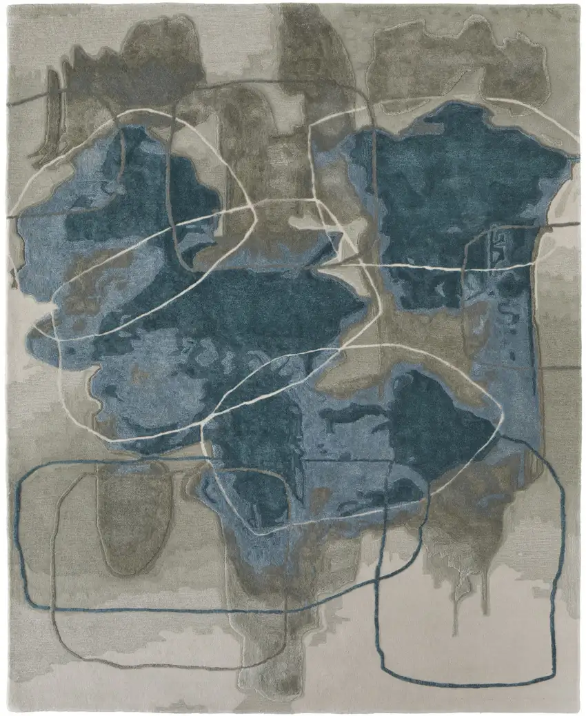 Blue and Gray Abstract Hand Tufted Area Rug Photo 2