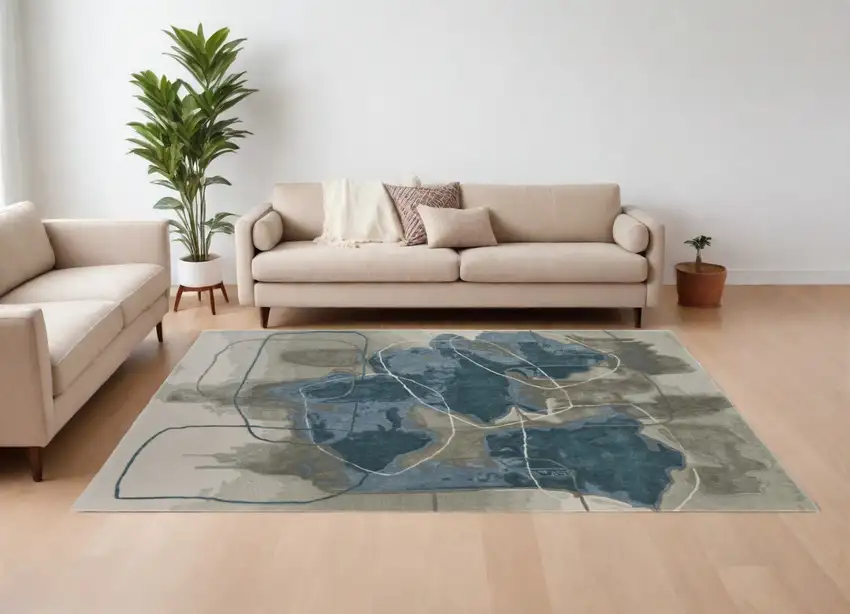 Blue and Gray Abstract Hand Tufted Area Rug Photo 1