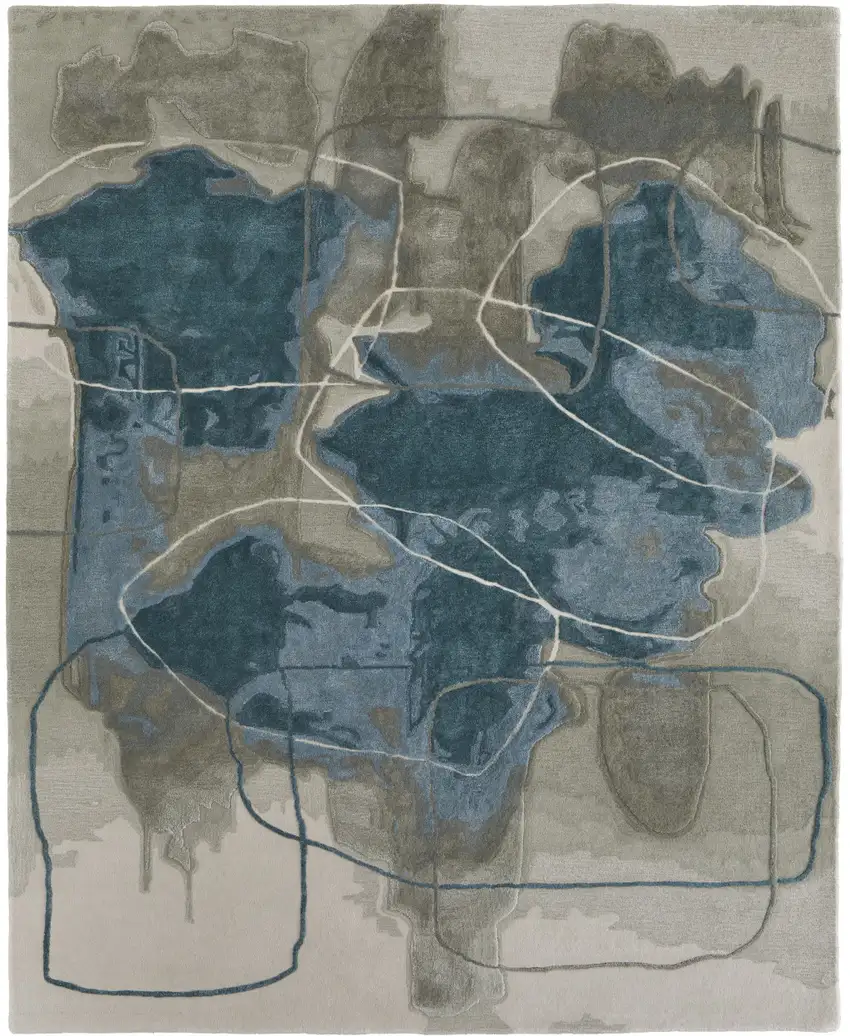 Blue and Gray Abstract Hand Tufted Area Rug Photo 4