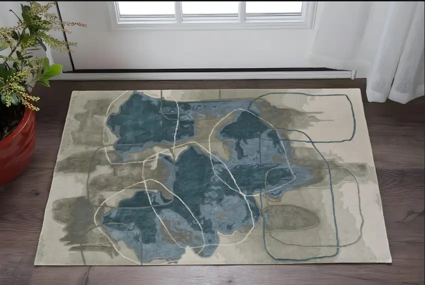 Blue and Gray Abstract Hand Tufted Area Rug Photo 1