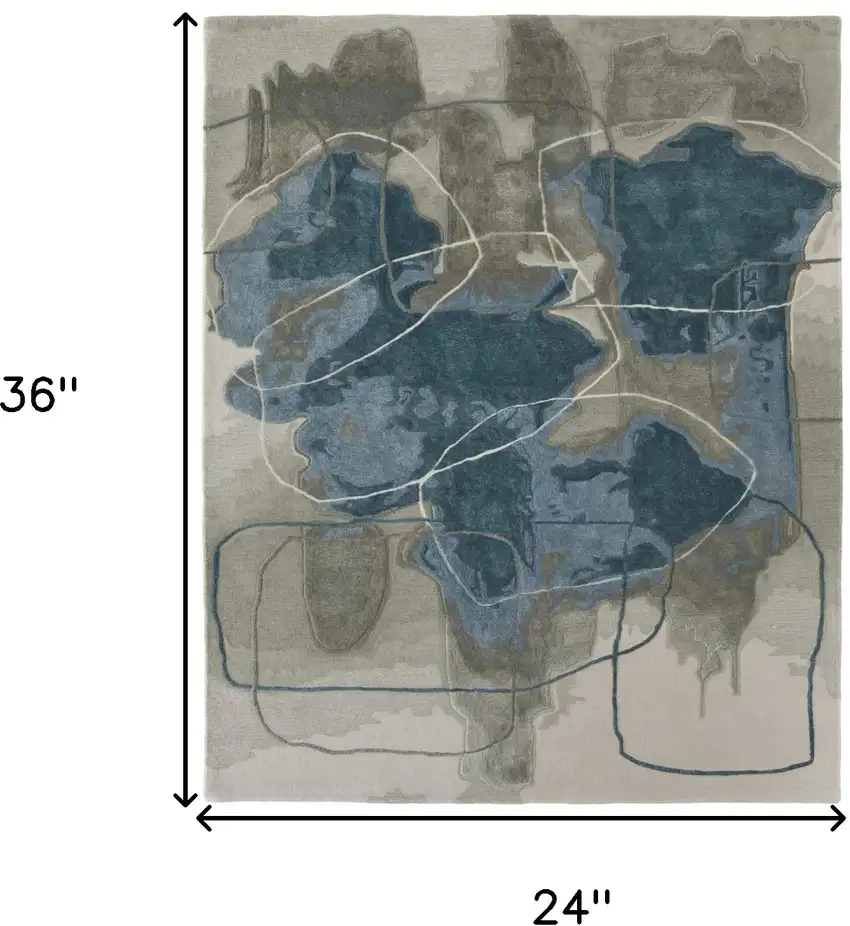 Blue and Gray Abstract Hand Tufted Area Rug Photo 3