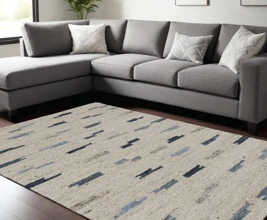 Blue and Gray Abstract Hand Woven Area Rug Photo 1