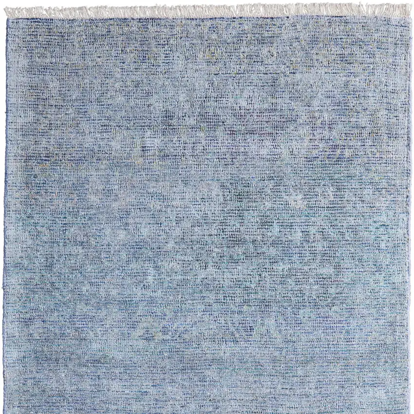 Blue and Gray Abstract Hand Woven Distressed Area Rug With Fringe Photo 5