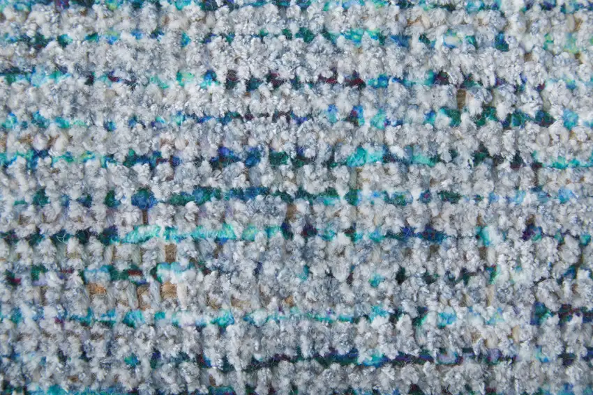Blue and Gray Abstract Hand Woven Distressed Area Rug With Fringe Photo 9