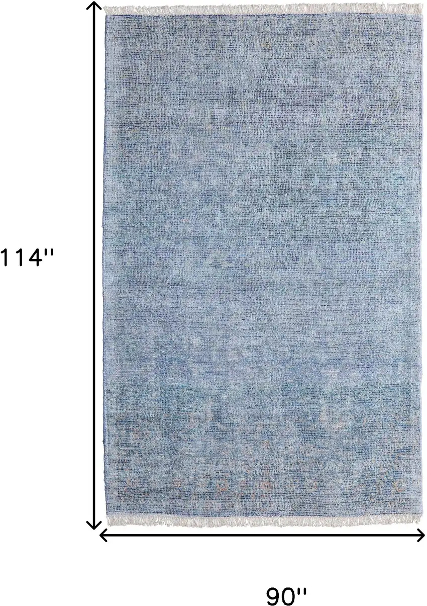 Blue and Gray Abstract Hand Woven Distressed Area Rug With Fringe Photo 3