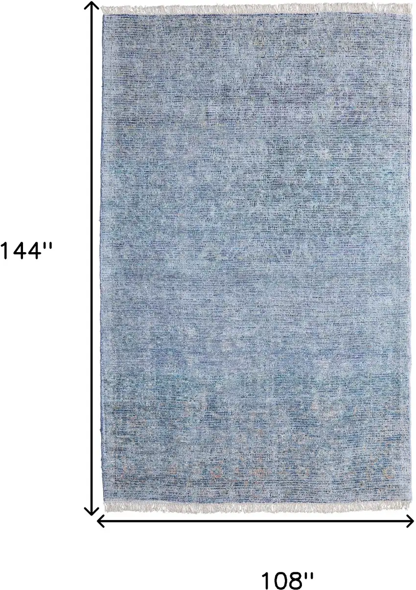 Blue and Gray Abstract Hand Woven Distressed Area Rug With Fringe Photo 3