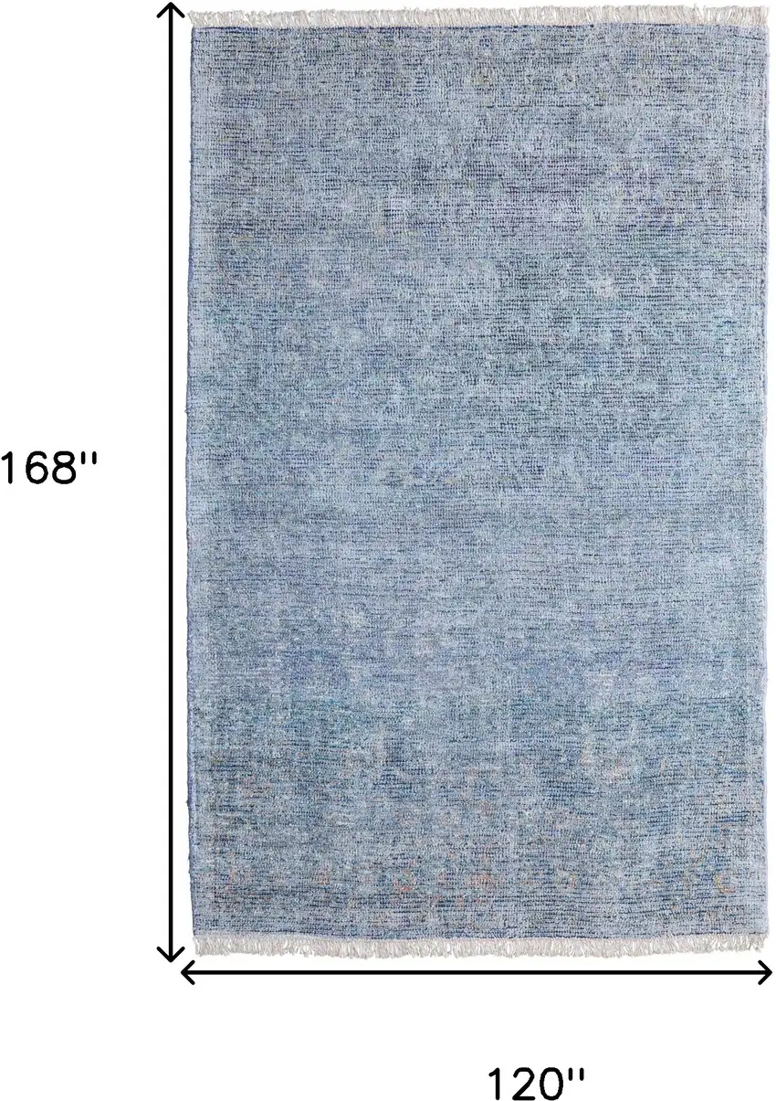 Blue and Gray Abstract Hand Woven Distressed Area Rug With Fringe Photo 3