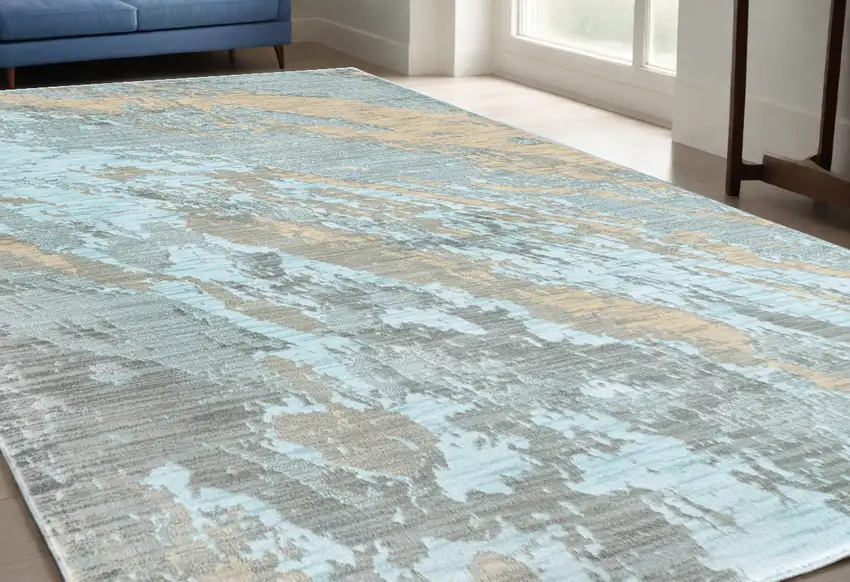 Blue And Gray Abstract Impasto Area Rug Photo 1