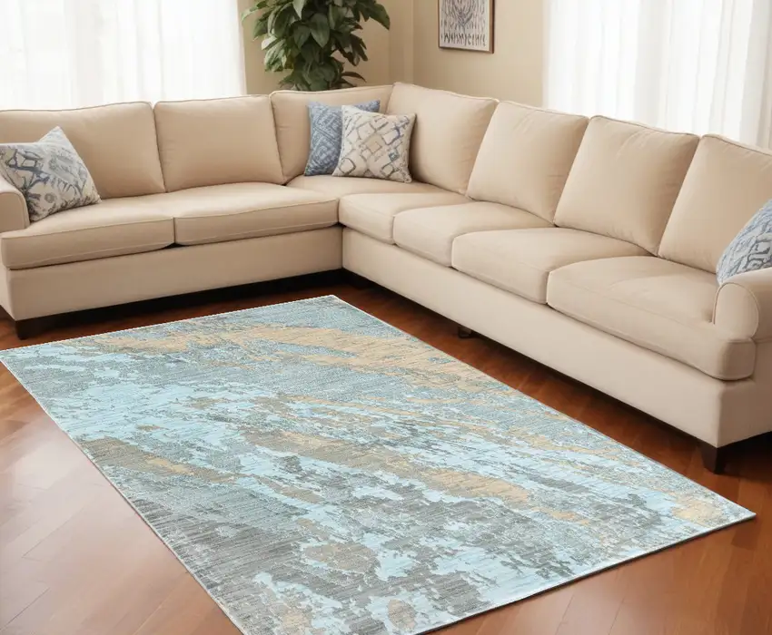 Blue And Gray Abstract Impasto Area Rug Photo 1