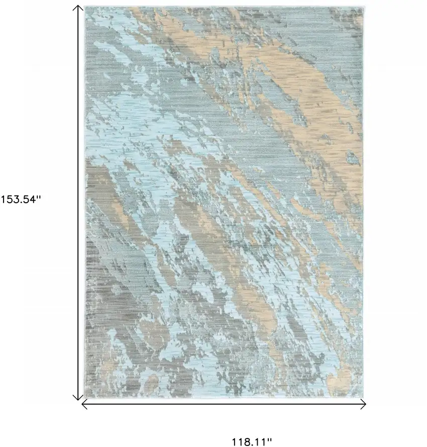 Blue and Gray Abstract Impasto Area Rug Photo 4