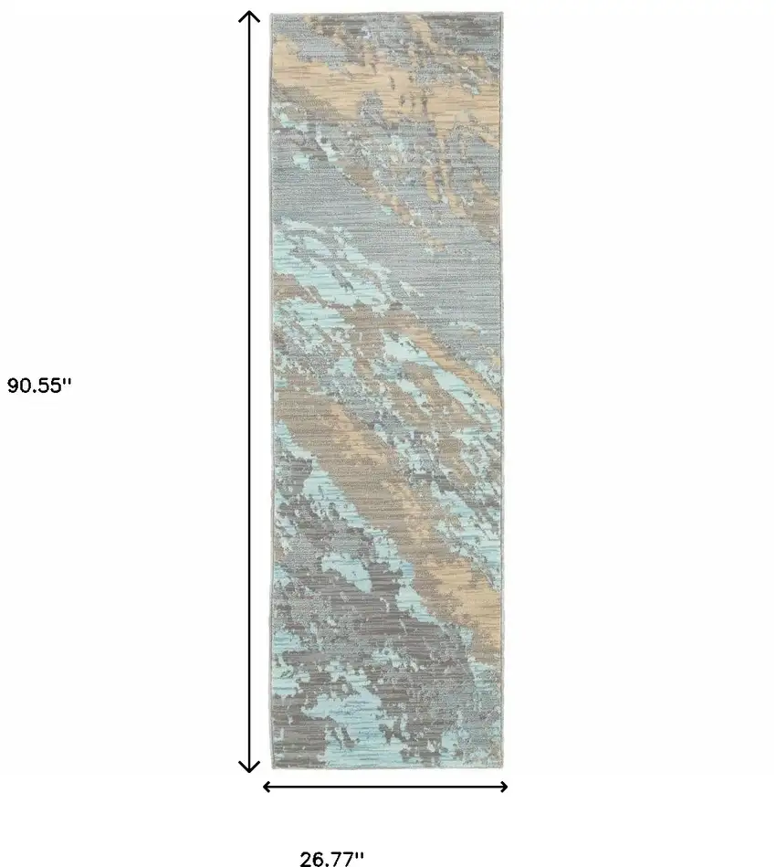 Blue and Gray Abstract Impasto Runner Rug Photo 5