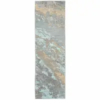 Photo of Blue and Gray Abstract Impasto Runner Rug