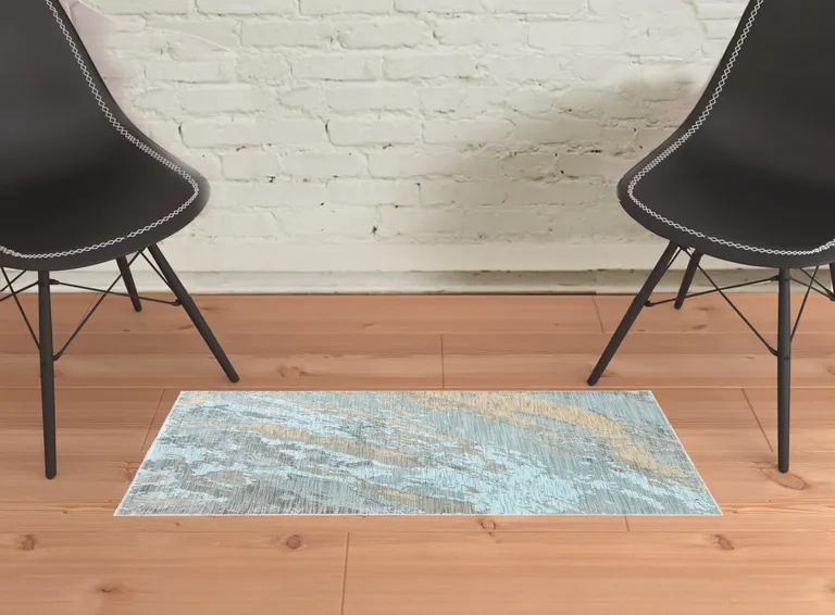 Blue and Gray Abstract Impasto Scatter Rug Photo 3