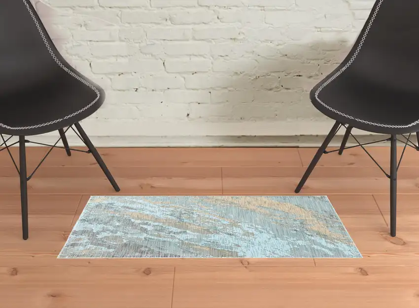 Blue and Gray Abstract Impasto Scatter Rug Photo 3