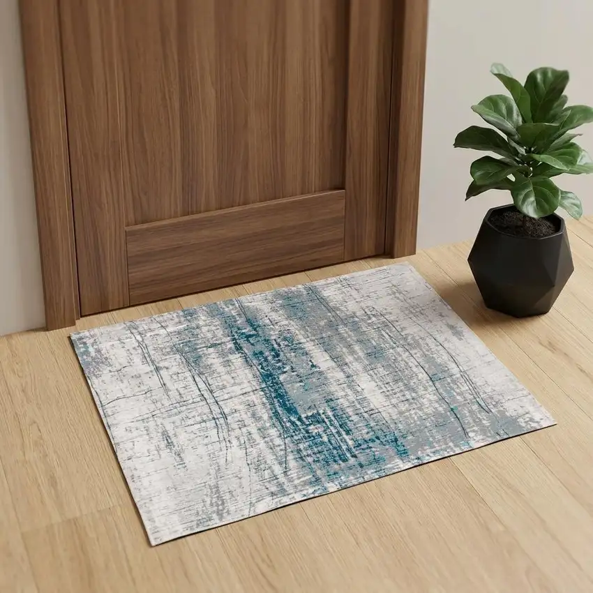 Blue and Gray Abstract Non Skid Area Rug Photo 1