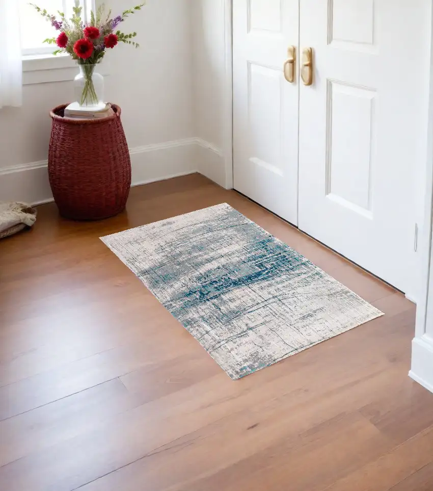 Blue and Gray Abstract Non Skid Area Rug Photo 1