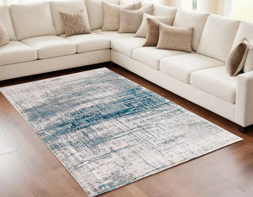 Blue and Gray Abstract Non Skid Area Rug Photo 1