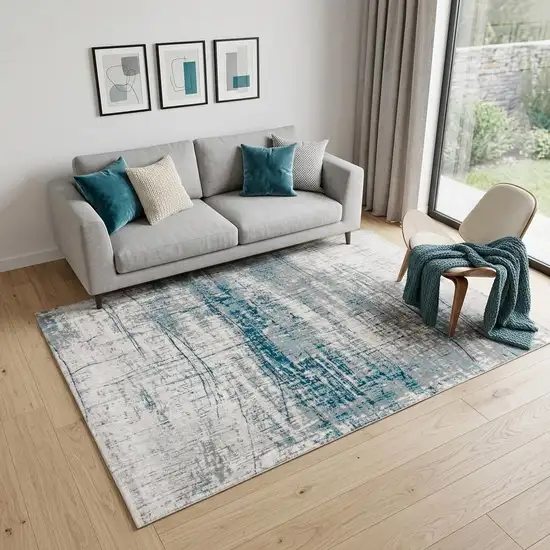 Blue and Gray Abstract Non Skid Area Rug Photo 1