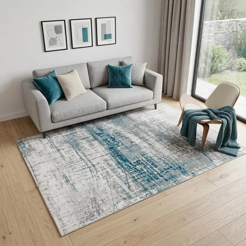 Blue and Gray Abstract Non Skid Area Rug Photo 1