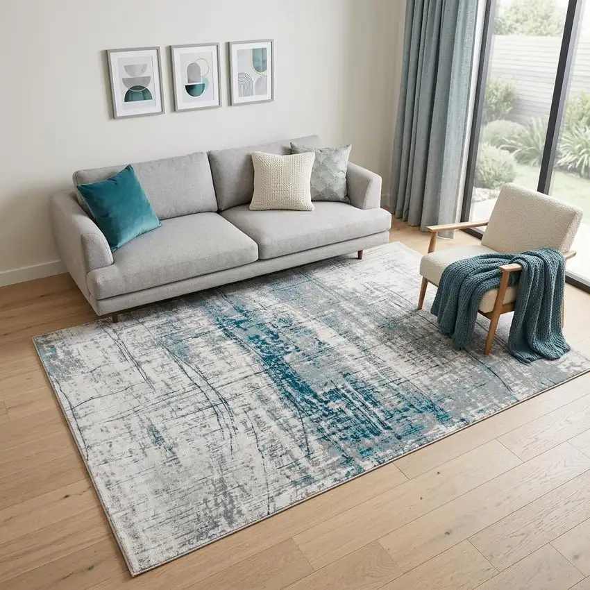 Blue and Gray Abstract Non Skid Area Rug Photo 1