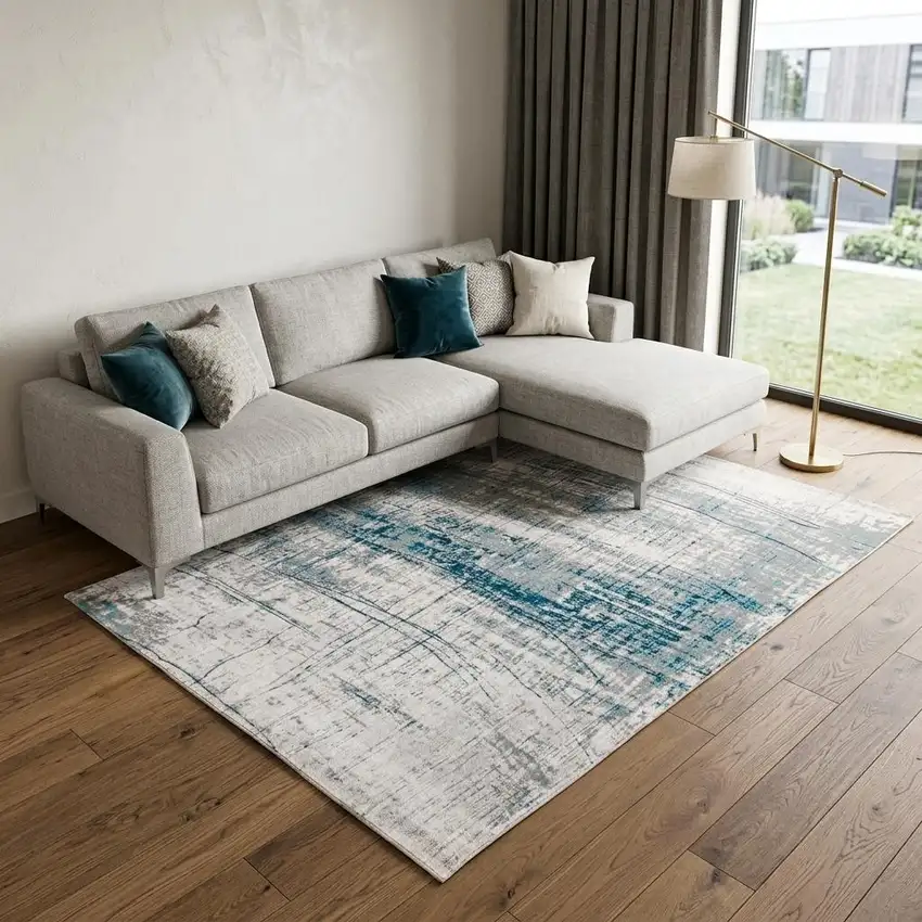 Blue and Gray Abstract Non Skid Area Rug Photo 1