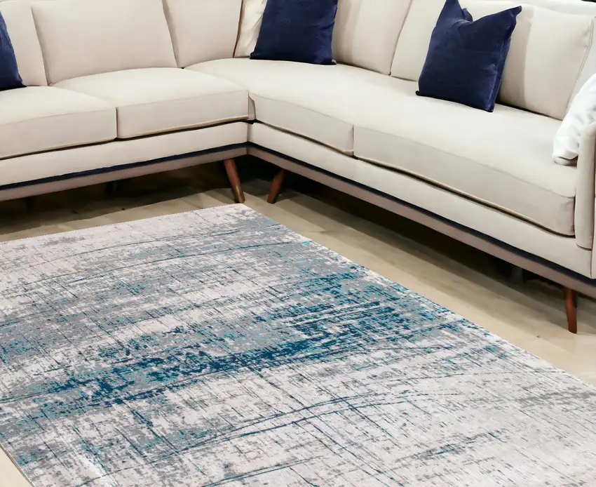 Blue and Gray Abstract Non Skid Area Rug Photo 1