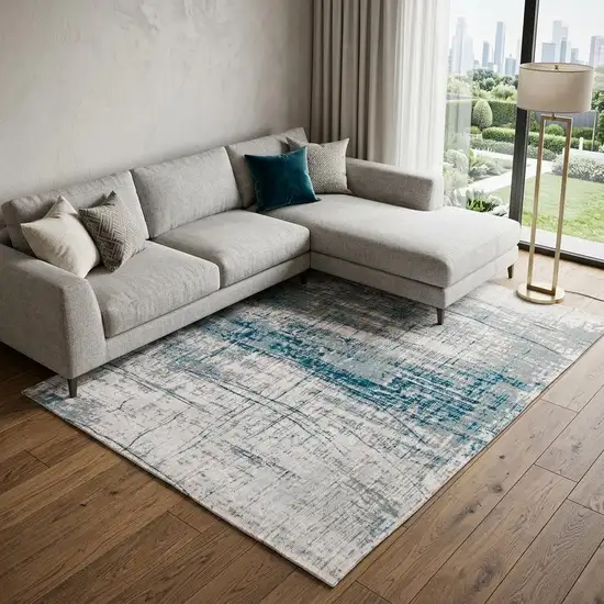 Blue and Gray Abstract Non Skid Area Rug Photo 1