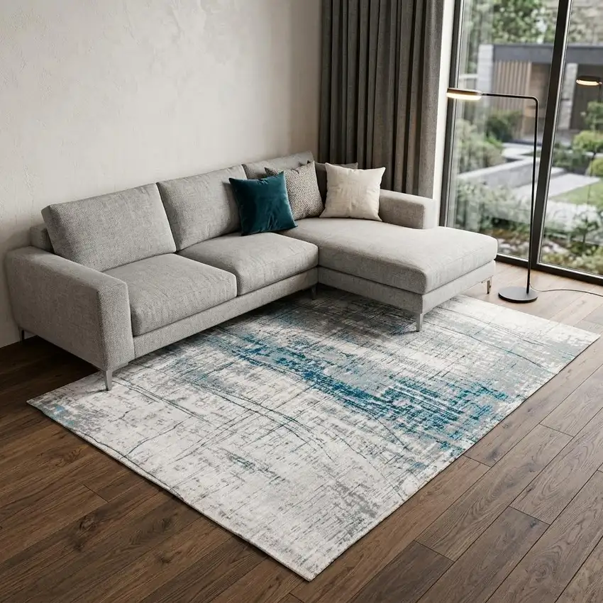 Blue and Gray Abstract Non Skid Area Rug Photo 1