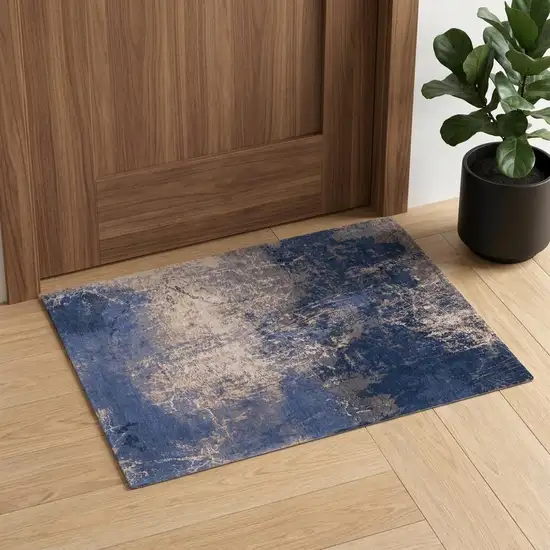 Blue and Gray Abstract Non Skid Area Rug Photo 1