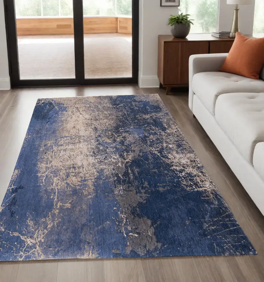 Blue and Gray Abstract Non Skid Area Rug Photo 1