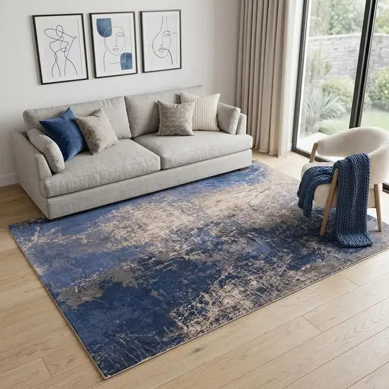Blue and Gray Abstract Non Skid Area Rug Photo 1