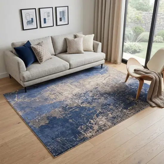 Blue and Gray Abstract Non Skid Area Rug Photo 1