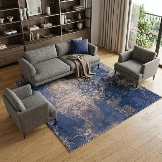 Blue and Gray Abstract Non Skid Area Rug Photo 1