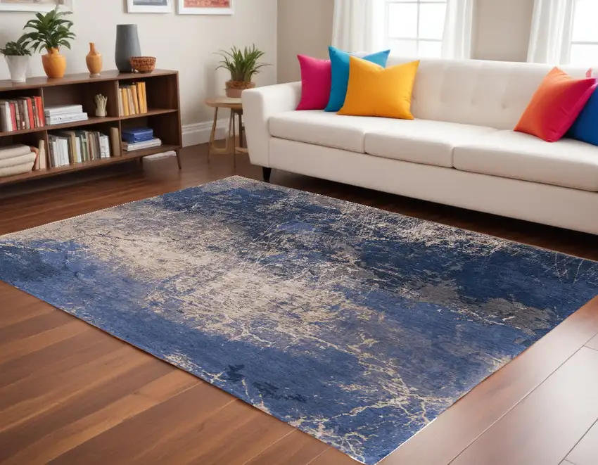 Blue and Gray Abstract Non Skid Area Rug Photo 1
