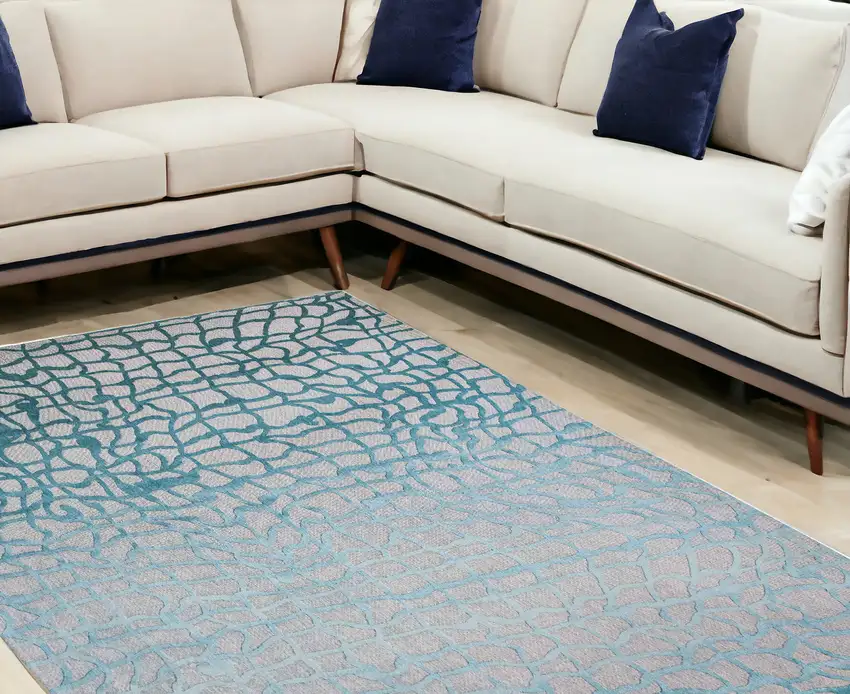 Blue and Gray Abstract Non Skid Area Rug Photo 1