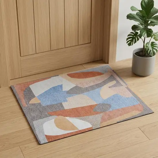 Blue and Gray Abstract Non Skid Area Rug Photo 1