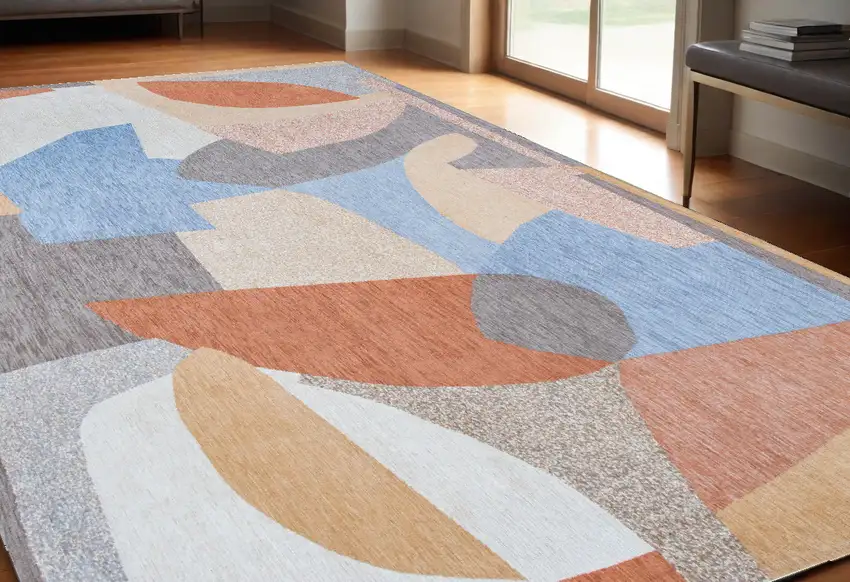 Blue and Gray Abstract Non Skid Area Rug Photo 1