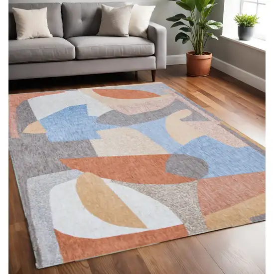 Blue and Gray Abstract Non Skid Area Rug Photo 1