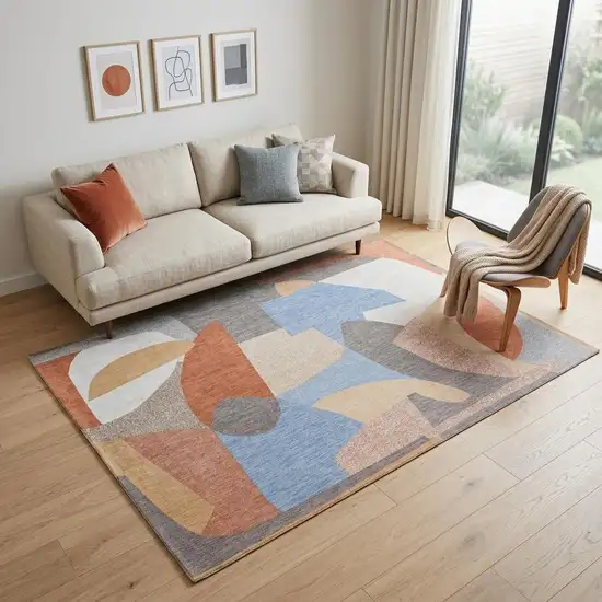 Blue and Gray Abstract Non Skid Area Rug Photo 1