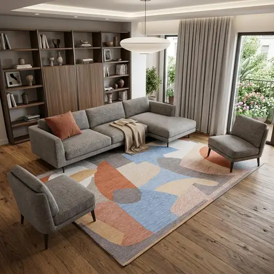 Blue and Gray Abstract Non Skid Area Rug Photo 1
