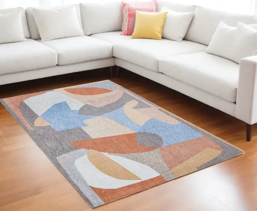 Blue and Gray Abstract Non Skid Area Rug Photo 1