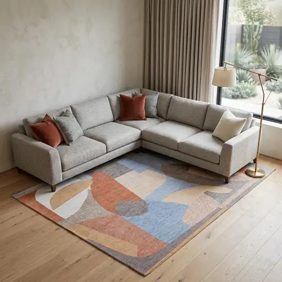 Blue and Gray Abstract Non Skid Area Rug Photo 1