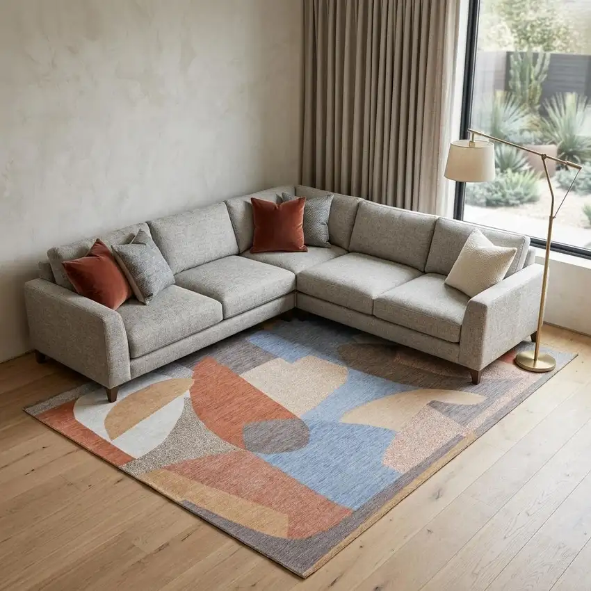 Blue and Gray Abstract Non Skid Area Rug Photo 1