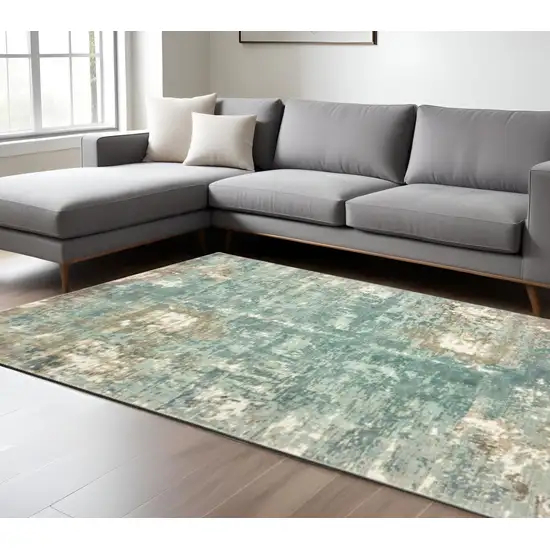Blue And Gray Abstract Hand Loomed Distressed Area Rug Photo 1