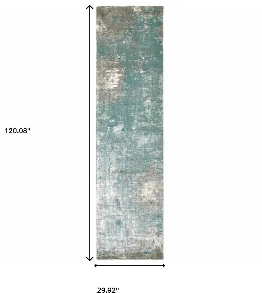Blue and Gray Abstract Pattern Indoor Runner Rug Photo 6