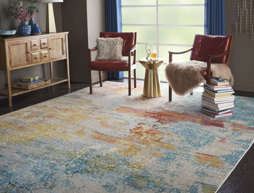 Blue and Gray Abstract Power Loom Area Rug Photo 6