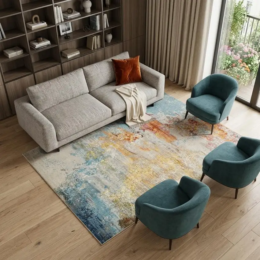 Blue and Gray Abstract Power Loom Area Rug Photo 1